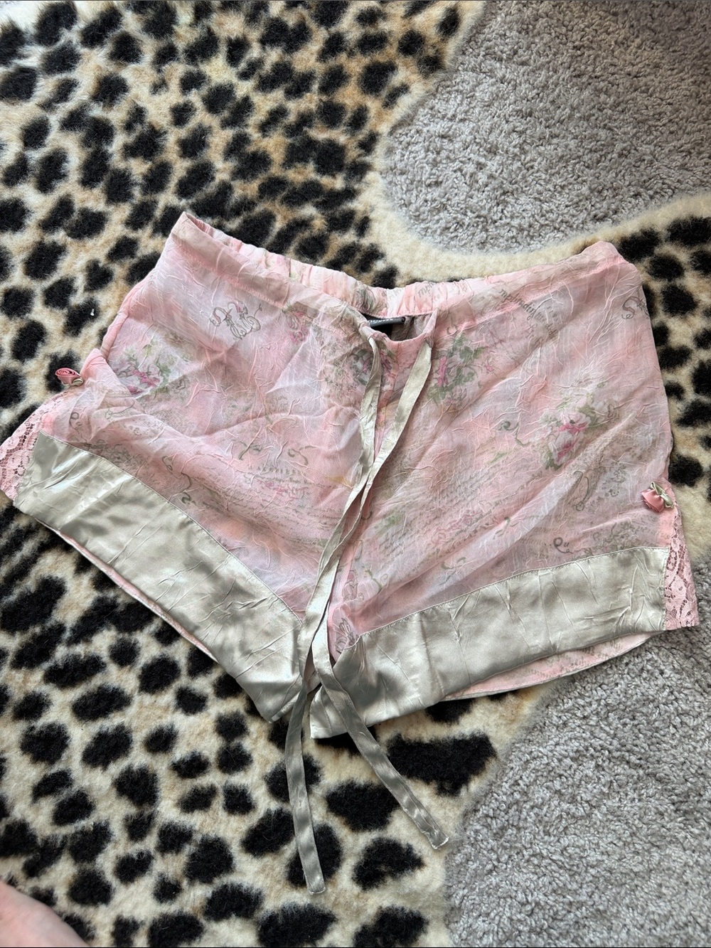 Sheer Floral Pink Satin-Trim Pajama Set - Picture 6 of 6